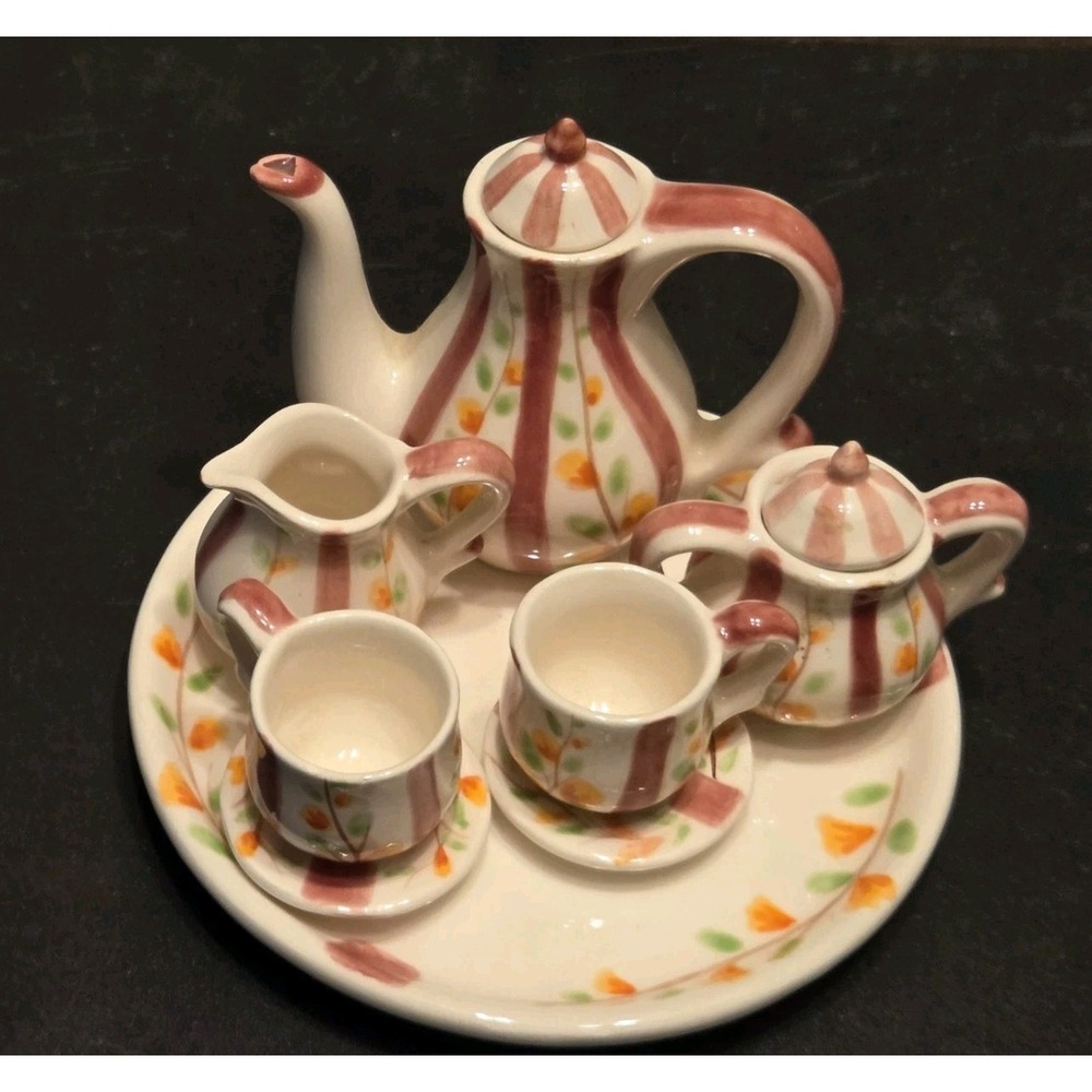 Vintage Delton Miniature Tea Set Made Taiwan Hand Painted 10 pc Dollhouse